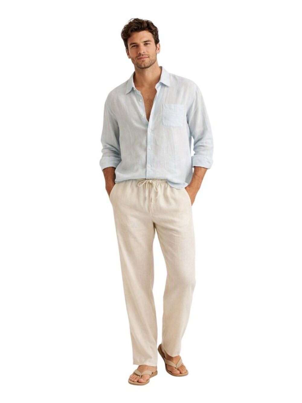 Tommy Bahama Mens XXL Light Blue Linen Relax Fit Long Sleeve Button-Down Shirt